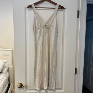 Monteau Casual Linen Midi Beige Slip Dress Minimalist Size Small